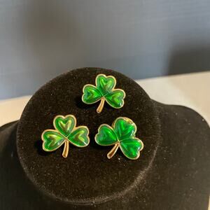 Lot 3 Irish clover green metal pin lucky shamrock religious St. Patrick jewelry